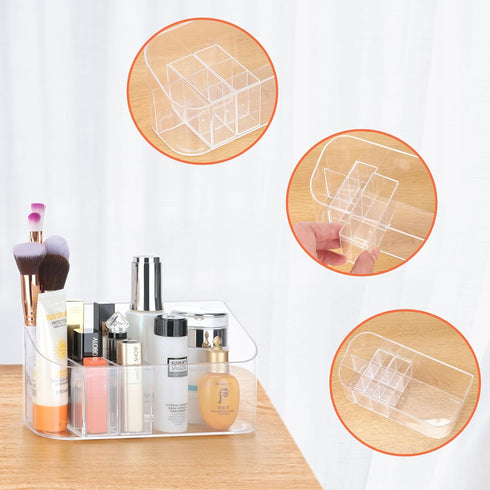 Clear Makeup Tray Holder Organizer, Small Cosmetic Display Case for Vanity Bathroom Countertop - Clear