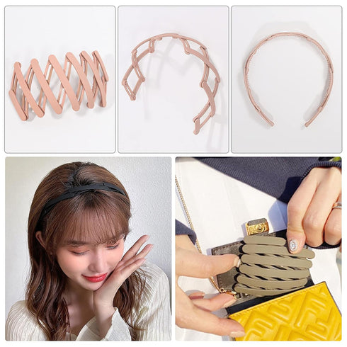 KesaPlan 6PCS Retractable Pocket Hair Band, Spring Wavy Foldable Headband for Women, Compact Hair Accessories