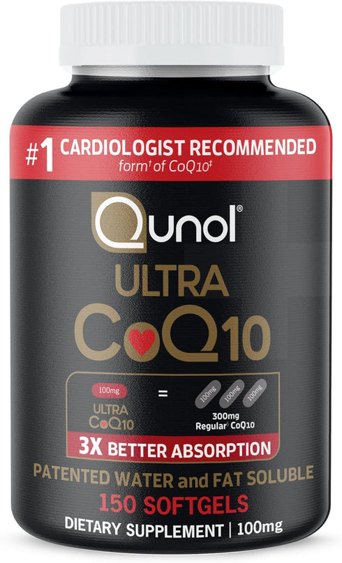 Qunol Ultra CoQ10 100mg Softgels - 3X Better Absorption Coenzyme Q10 Supplements for Vascular and Heart Health & Energy