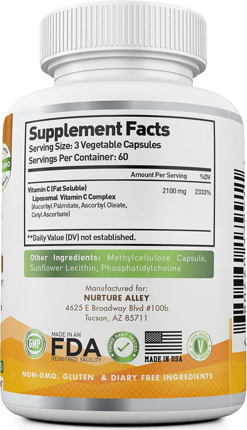 Liposomal Vitamin C 2100mg - 180 Capsules High Absorption Ascorbic Acid - Powerful Antioxidant, Immune System &