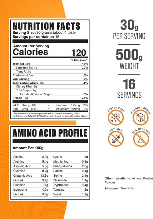 BulkSupplements.com Almond Protein Powder - Plant Based Protein, Flavorless Protein Powder, Almond Powder - Unflavored & Gluten Free, 30g per Serving, 500g (1.1 lbs) (Pack of 1)