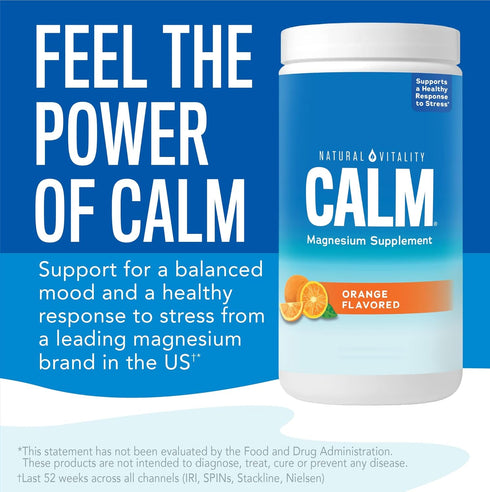 Natural Vitality Calm - Magnesium Citrate Supplement, Anti-Stress Drink Mix Powder, Gluten Free, Vegan, Orange (8 oz)