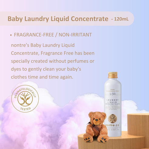 Nontre Baby Laundry Liquid Concentrate, Fragrance Free, Gentle Solution for Sensitive Skin, 120mL (4.06 FL Oz)