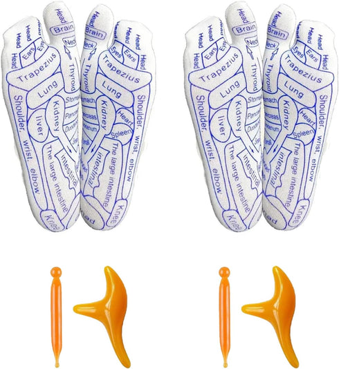 2 Pairs Reflexology Foot Massage Socks with Trigger Point Tool, Foot Pain Relief for Women and Men (Women)
