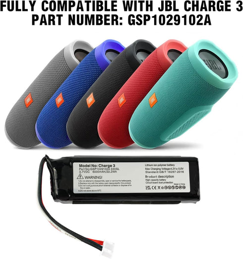 REYTRIC 6000mAh 3 GSP1029102A 330SL 22.2Wh/3.7V Replacement Battery for Charge Speaker