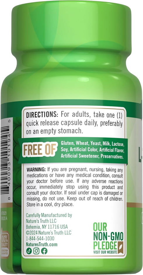 Nature's Truth L Theanine, 200mg, 60 Quick Release Capsules, Non-GMO & Gluten Free Supplement