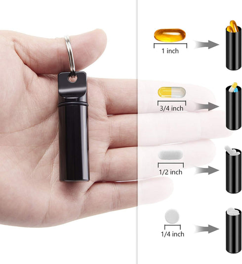 2 Pack Small Pocket Pill Box Keychain, Portable Mini Aluminium Pill Organizer for Travel (Black & White)