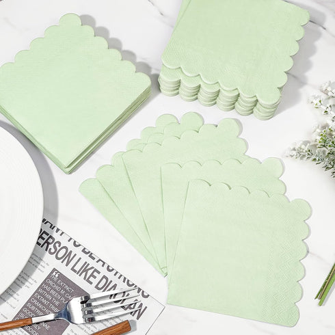 POUYRBA 100 2-Ply 5 5 Inches, Pcs Cocktail Napkins, Scalloped Paper Napkins x Disposable Beverage Dessert Napkins