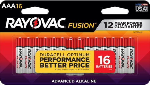 Rayovac Fusion AAA Alkaline Batteries, 16 Pack