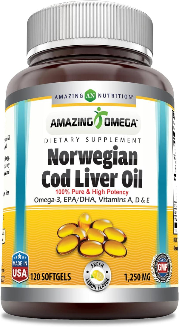 Amazing Omega Norwegian Cod Liver Oil 1250 Mg Softgels, 120 Count