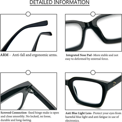 DXYXYO Blue Light Blocking Reading Glasses for Women, 1.5 Oversized Retro Square Computer Readers (3 Pack)