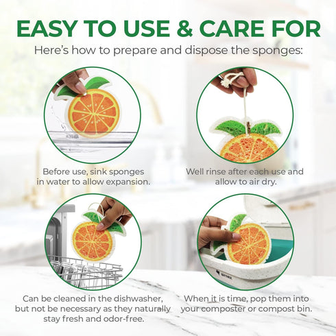 Biodegradable Cellulose Compressed Sponges, Pack of 12 Fruit Shaped Kitchen Sponges for Heavy Duty Cleaning