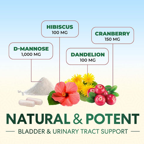 D-Mannose Supplement 1,350 mg with Cranberry & Hibiscus, 120 Capsules for Bladder and Urinary Tract Health
