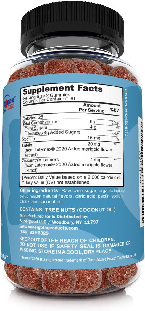 Premium Lutein Eye Support Gummies with Zeaxanthin for Overall Eye Health, Vision & Macular Health - 60 Gummies