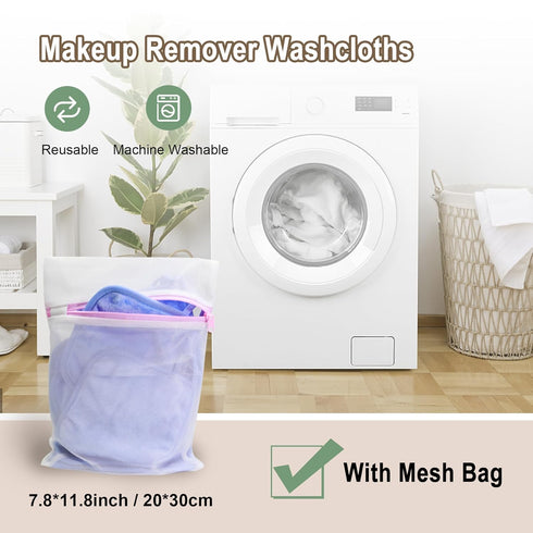 KODAMO Reusable Makeup Remover Cloth, Washable Pads with Mesh Bag, Microfiber Face Wash Cloths, 12 Pack