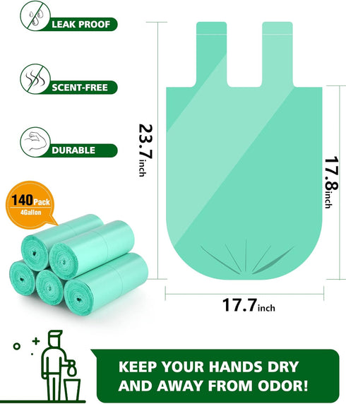 AYOTEE Biodegradable 4 Gallon Compostable Trash Bags, 140 Count, Unscented, Suitable for Small Trash Cans