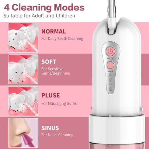 Water Dental Flosser Teeth Pick, Portable Rechargeable Oral Irrigator with 4 Modes & 5 Jet Tips, IPX7 Waterproof