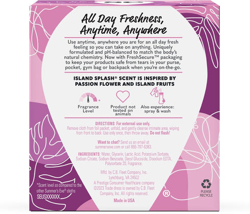 Summer's 12 Count, 5 Pack Eve Feminine Wipes, Island Splash, | Removes Odor | pH Balanced | Daily Refreshing