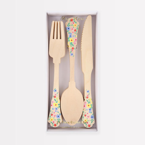 Meri Meri Elegant Wooden Cutlery Set (Pack of 24), Made from Birch