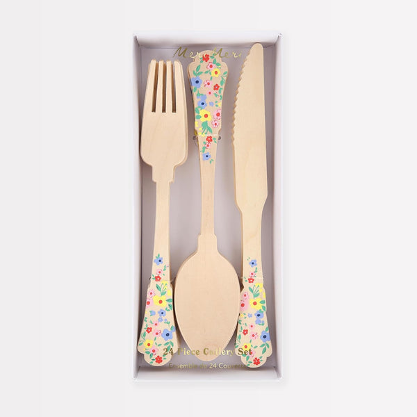 Meri Meri Elegant Wooden Cutlery Set (Pack of 24), Made from Birch