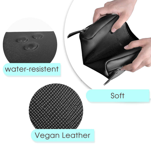 Narwey Small PU Leather Makeup Bag - Mini Cosmetic Pouch with Compartments for Women and Girls (Black)