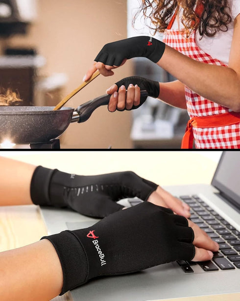 BraceBull Arthritis Gloves (1 Pair), Copper Infused Compression Gloves for Pain Relief for Women & Men