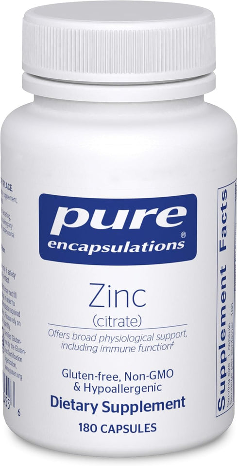 Pure Encapsulations Zinc (Citrate) - Highly Absorbable Mineral Supplement for Immune System, 180 Vegan Capsules