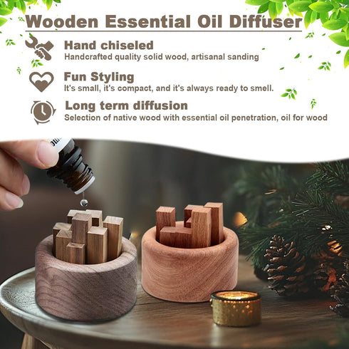 Wshxjzyay 3 Pieces Wood Diffuser for Essential Oils, Aromatherapy Diffuser Black Walnut Wood for Home Office Bedroom