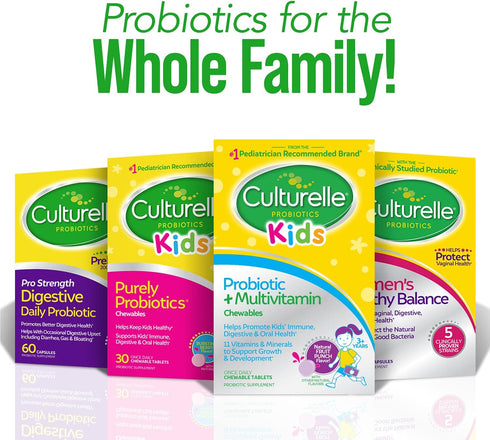 Culturelle Kids Probiotic + Complete Multivitamin Chewable for Kids 3+, 30 Count, Digestive, Oral & Immune Health