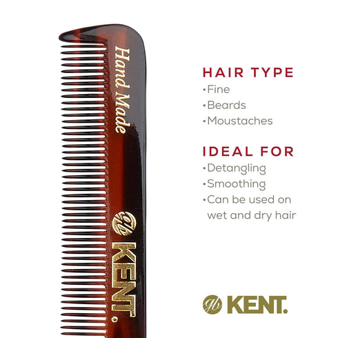 Kent Slim Jim Handmade All Fine Tooth Pocket Comb - Hair Comb for Men, Mustache and Beard Grooming