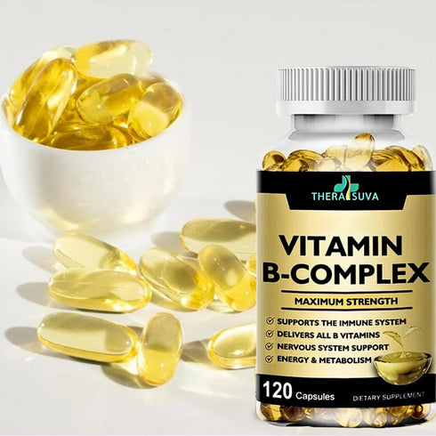 Max Strength Vitamin B-Complex + CoQ10 + Vitamin C - Energy & Metabolism Support Supplement - 120 Softgels