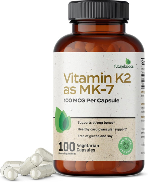 Futurebiotics Vitamin K2 as MK-7 100 mcg, Non-GMO Vegetarian Capsules for Strong Bones, 100 Count