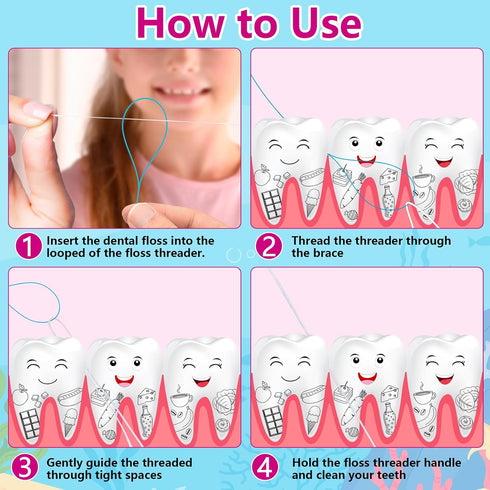 Preteen Kids Floss Threaders, Deep Clean Orthodontic Floss for Braces, 200PCS (4 Pack)