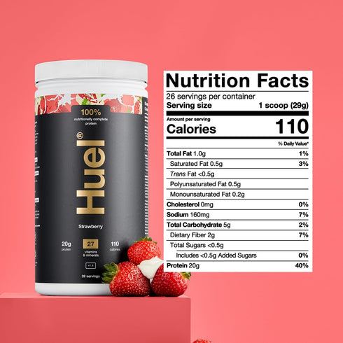 Huel Vegan Protein Powder | Strawberry | 20g Protein, 27 Vitamins & Minerals | 100% Plant-Based, Gluten Free | 26