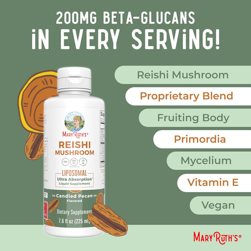 Immune 200mg 7.6 oz, MaryRuth Organics Reishi Vegan Mushroom Supplement | Ultra Absorption Liposomal | Support