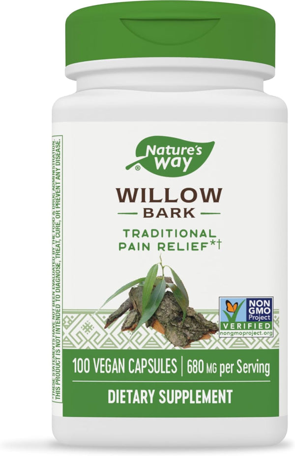 Nature's Way Willow Bark, 680 mg per Serving, 100 Vegan Capsules, Non-GMO Project Verified