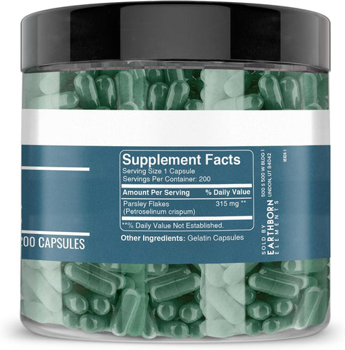 Earthborn Elements Parsley 200 Capsules - Pure & Undiluted, No Additives