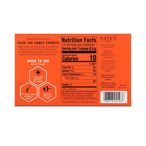 Lozenges 83+ Lozenges Immune 10-Count Pack Nate's Manuka Honey MGO | Soothing Throat with New Zealand Manuka Honey