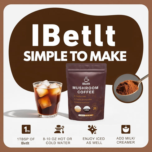 IBetIt 6 Immunity,30 Organic Mushroom Coffee with Adaptogenic Mushrooms(Cordyceps, Reish, King Trumpet, Shitake, Turkey