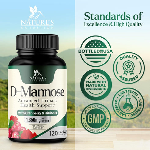 D-Mannose Supplement 1,350 mg with Cranberry & Hibiscus, 120 Capsules for Bladder and Urinary Tract Health