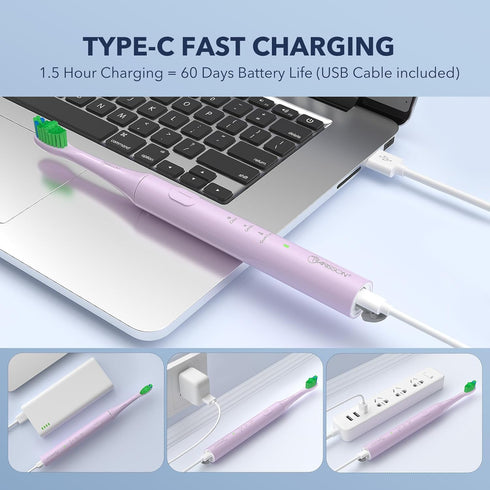 ARISSON Sonic Electric Toothbrush for Adults and Kids, 40,000 VPM, Cotton Candy - 1.5H Fast Charge