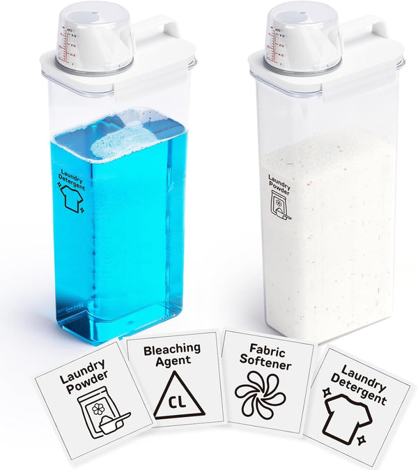 Laundry Detergent Dispenser - 2 Pack, 98 oz with 4 Removable Labels, BPA Free & PET Plastic for Organization