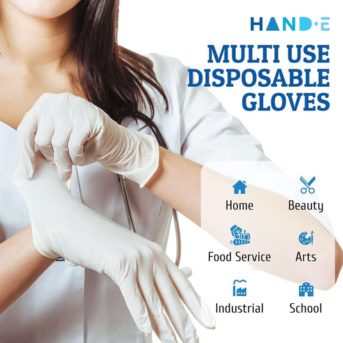 Hand-E Touch White Nitrile Disposable Gloves | Latex Free | Food Prep, Salon, Kitchen Gloves