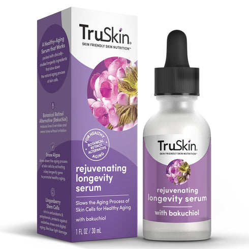 TruSkin Longevity Bakuchiol Serum - 1 fl oz Rejuvenating Face Serum with Lingonberry Stem Cells & Snow Algae