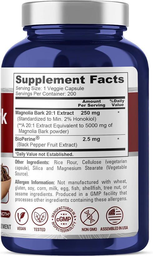 NusaPure Magnolia Bark 5000 mg - 200 Vegan Vegetarian Caps, Non-GMO