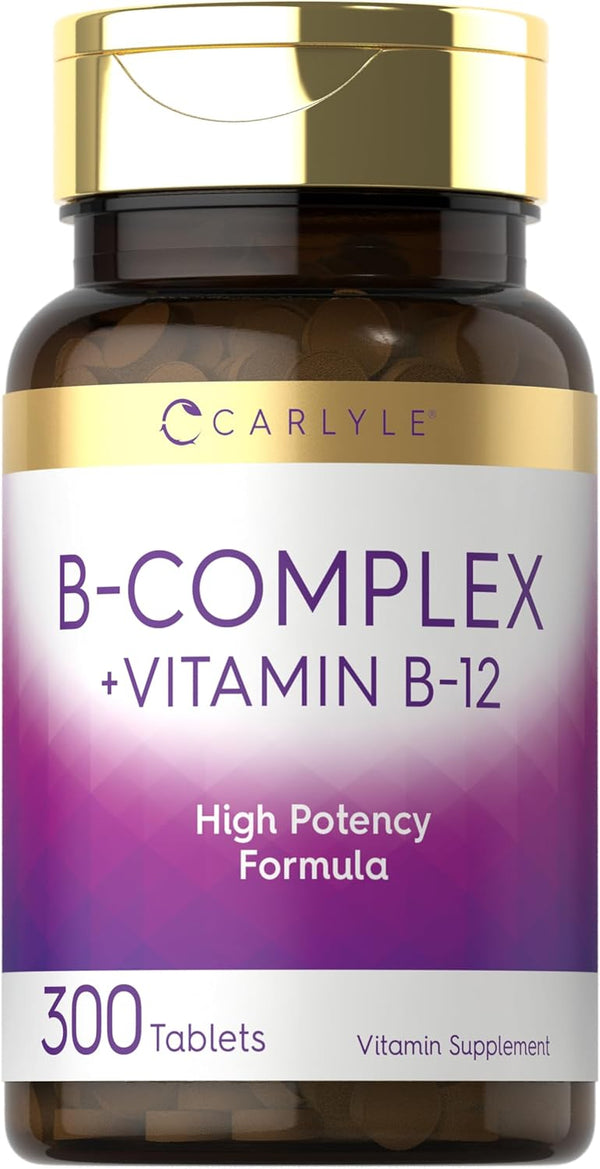 Carlyle B-Complex Vitamin with B12, 300 Tablets, High Potency, Vegetarian & Non-GMO