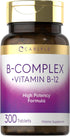 Carlyle B-Complex Vitamin with B12, 300 Tablets, High Potency, Vegetarian & Non-GMO