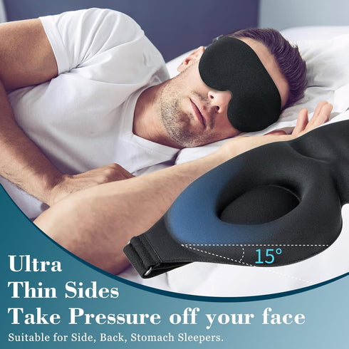 ZGGCD Sleep Mask for Side Sleeper, Light Blocking 3D Contoured Cup Night Blindfold with Adjustable Strap (Black)