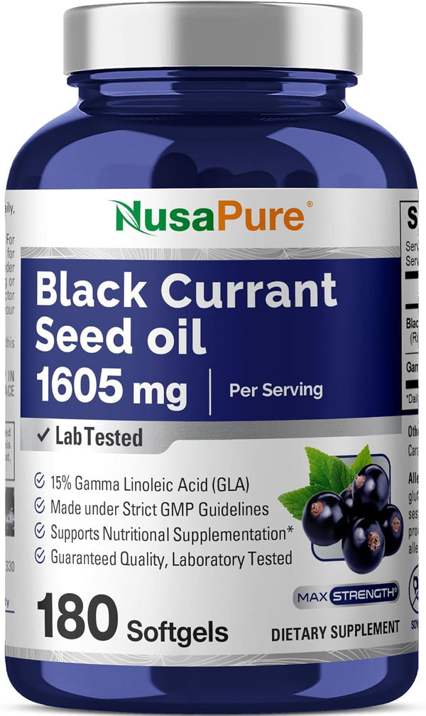 NusaPure Black Currant Seed Oil 1605 mg - Gamma Linoleic Acid (GLA) 15% 180 Softgels