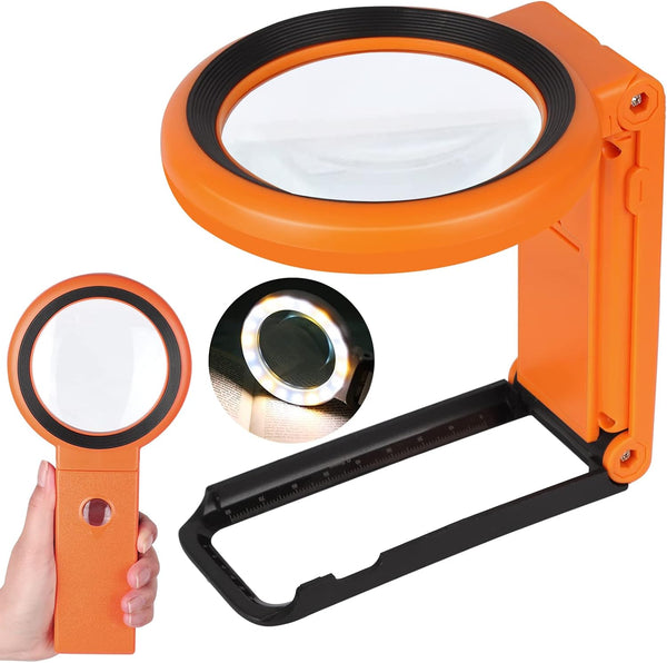 30X 40X Magnifying Glass with Light and Stand, Foldable Handheld Illuminated Magnifier for Reading and Close Work